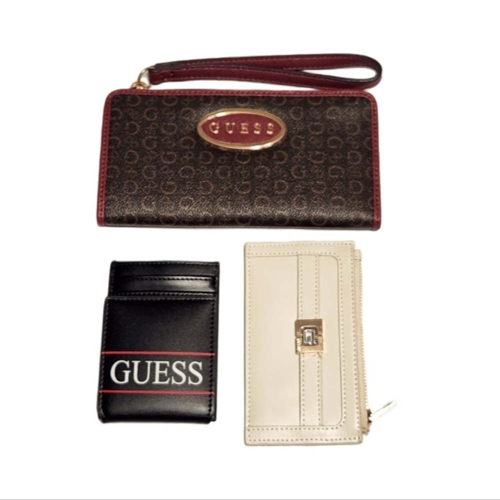 Guess Zip Around Logo Wallet Credit Card Holder Bundle